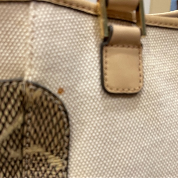 TORY BURCH PYTHON SNAKESKIN LEATHER COLOR BLOCK W/CANVAS SHOULDER BAG HANDBAG - Picture 7 of 16